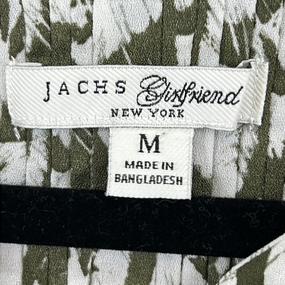 Jach’s Girlfriend Blouse Sz M Olive & Cream Polyester Button Front 3/4 Like New - Picture 2 of 12